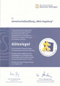Gemeinschaftsstiftung Mein Augsburg - IBS Gütesiegel Arbeitskreis Bundesverband Deutscher Stiftungen 2017-2020